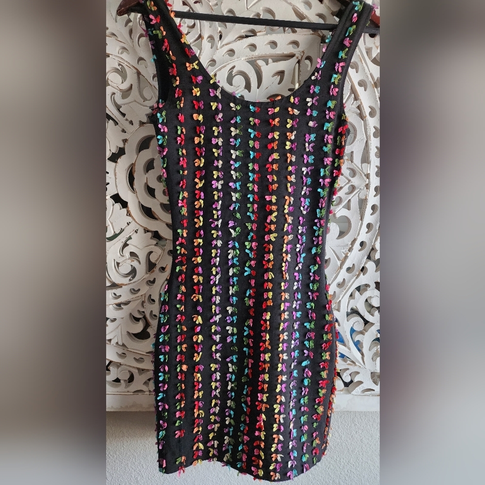 VINTAGE 70s 80s Modet of California black sheath BOW MINI dress women's Med - Picture 2 of 11